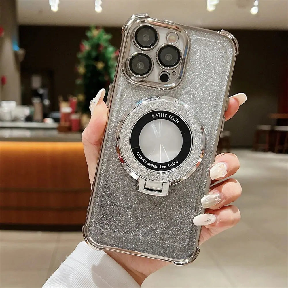 Glitter Wireless Charging Magsafe Ring Stand Case - Caseably