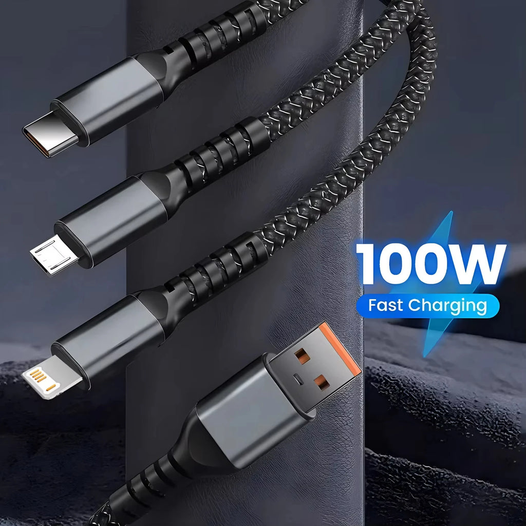 3-in-1 USB 100W 6A Fast Charger Cable