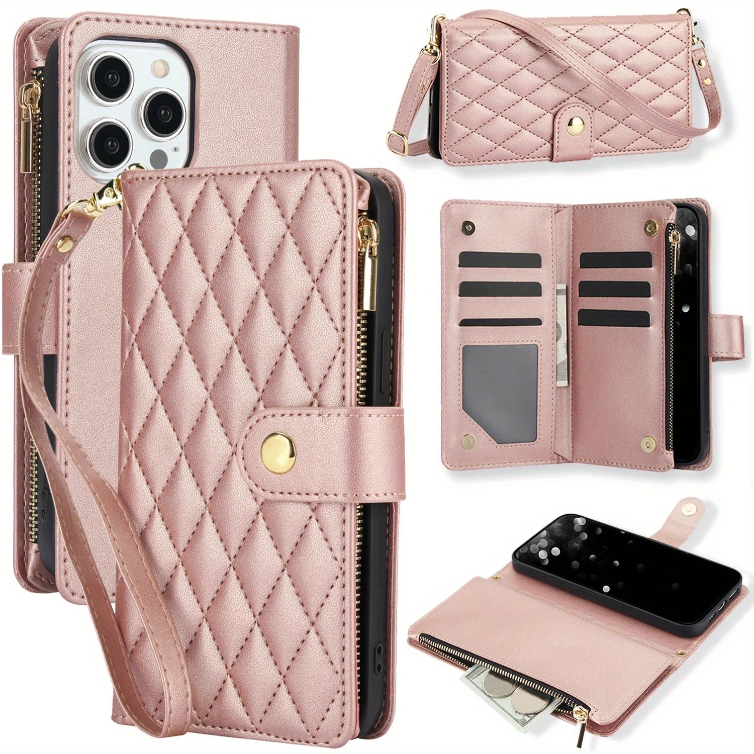 Crossbody PU Leather Wallet Flip Case For iPhone - Caseably