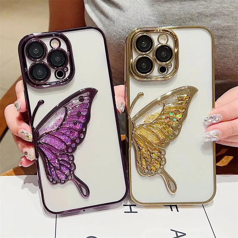 Plating Clear Glitter Butterfly Case - Caseably