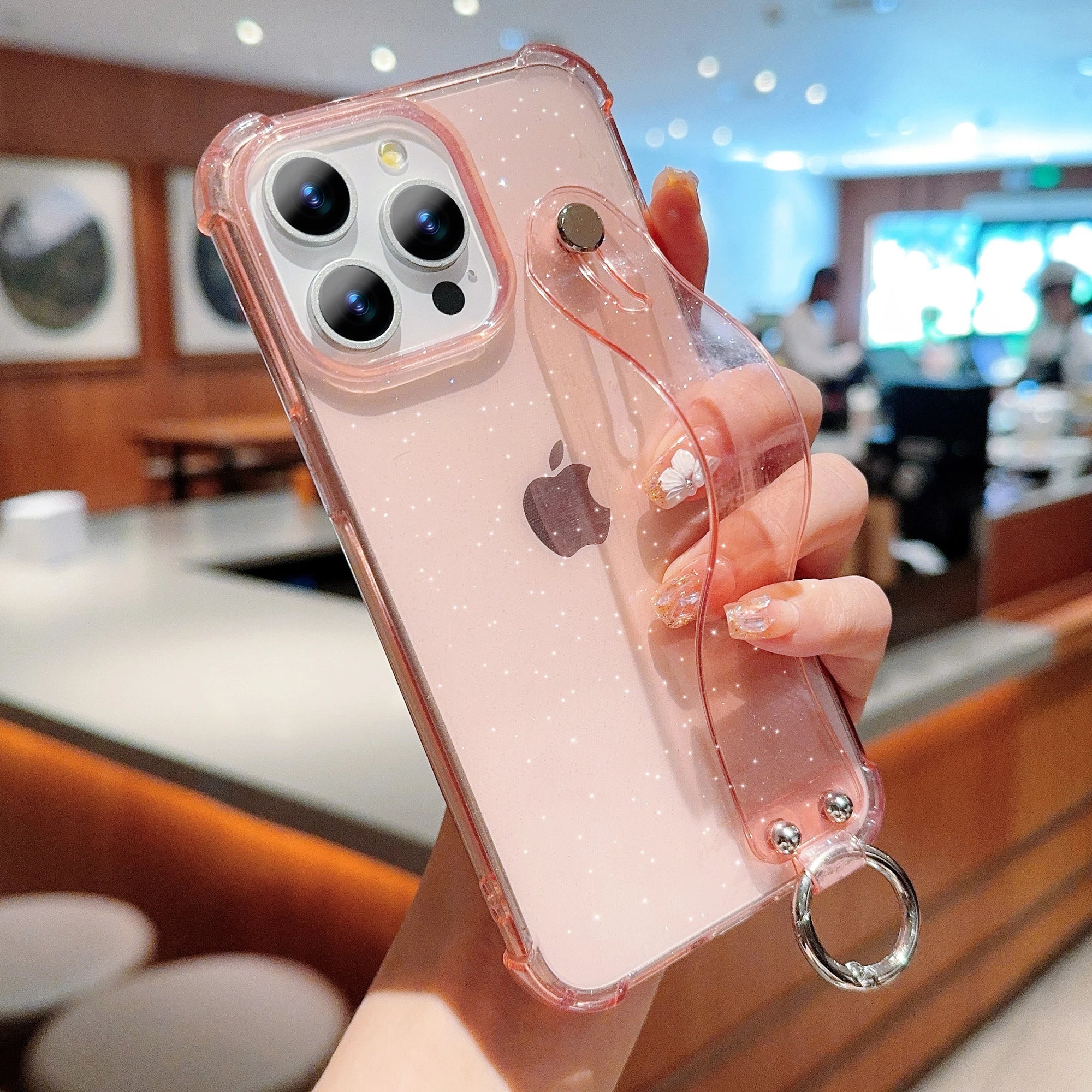 Transparent Glitter Wrist Strap Phone Case - Caseably