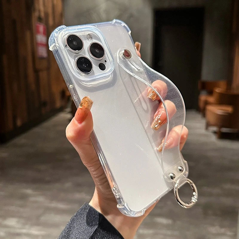 Transparent Glitter Wrist Strap Phone Case - Caseably