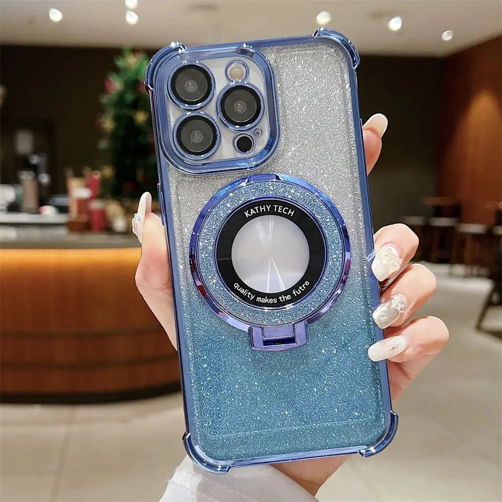 Glitter Wireless Charging Magsafe Ring Stand Case - Caseably