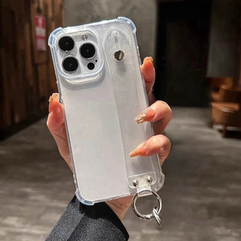 Transparent Glitter Wrist Strap Phone Case - Caseably