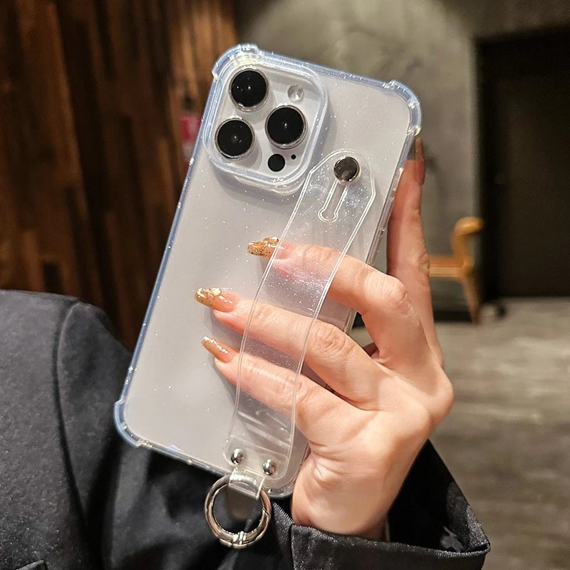 Transparent Glitter Wrist Strap Phone Case - Caseably