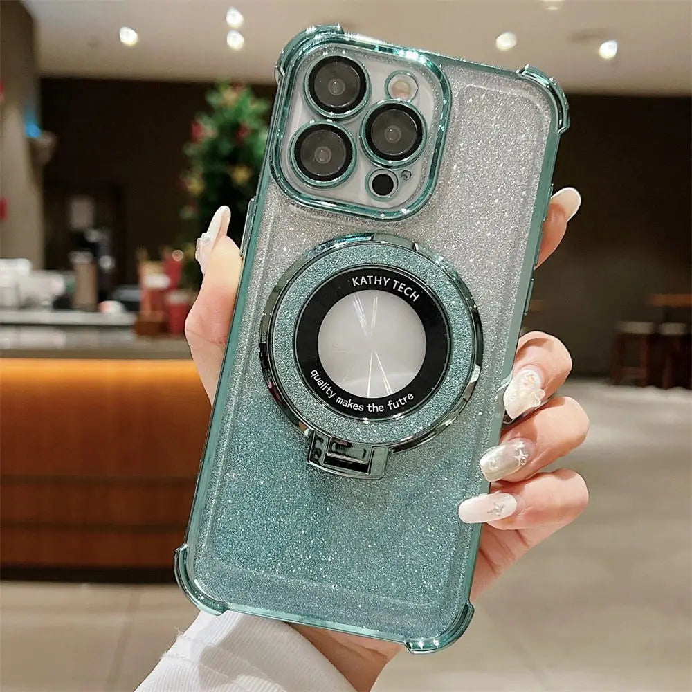 Glitter Wireless Charging Magsafe Ring Stand Case - Caseably