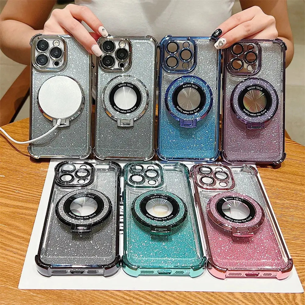 Glitter Wireless Charging Magsafe Ring Stand Case - Caseably