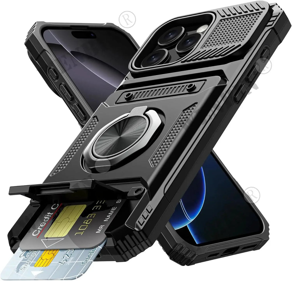 Magnetic Rotated Ring Kickstand Wallet Cover
