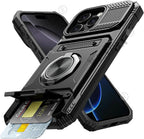 Magnetic Rotated Ring Kickstand Wallet Cover