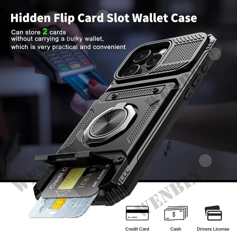 Magnetic Rotated Ring Kickstand Wallet Cover