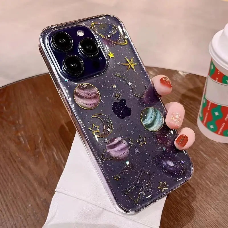 Planet Moon Stars Glitter Clear Case - Caseably