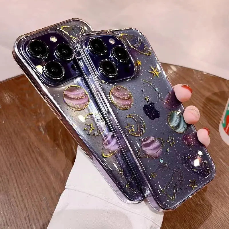 Planet Moon Stars Glitter Clear Case - Caseably