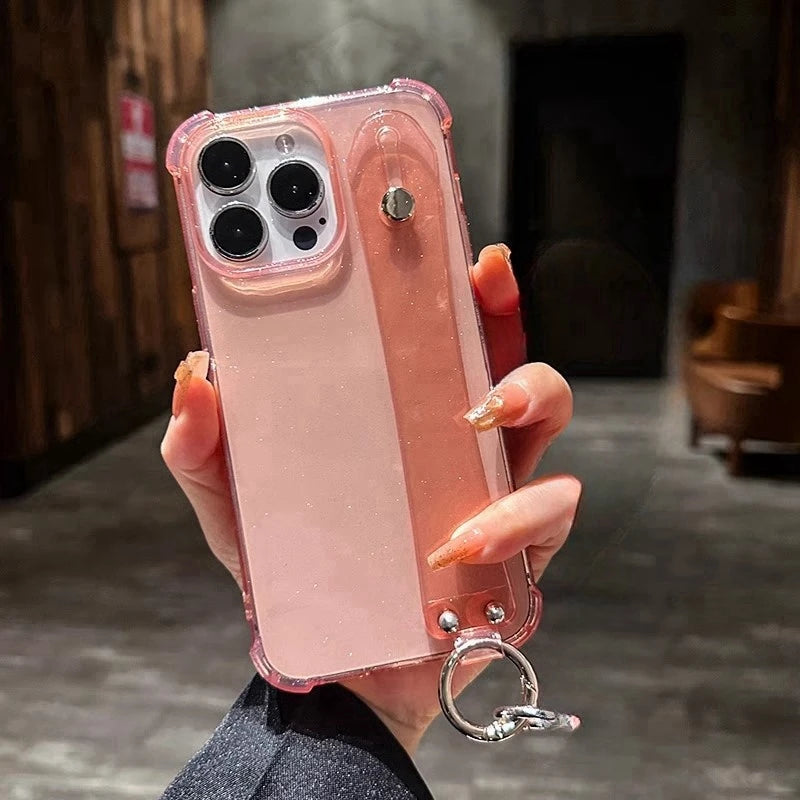 Transparent Glitter Wrist Strap Phone Case - Caseably