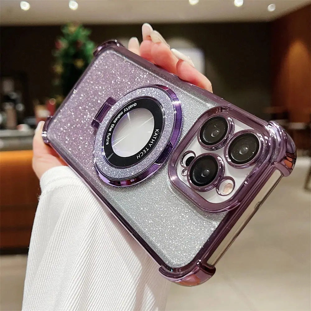 Glitter Wireless Charging Magsafe Ring Stand Case - Caseably