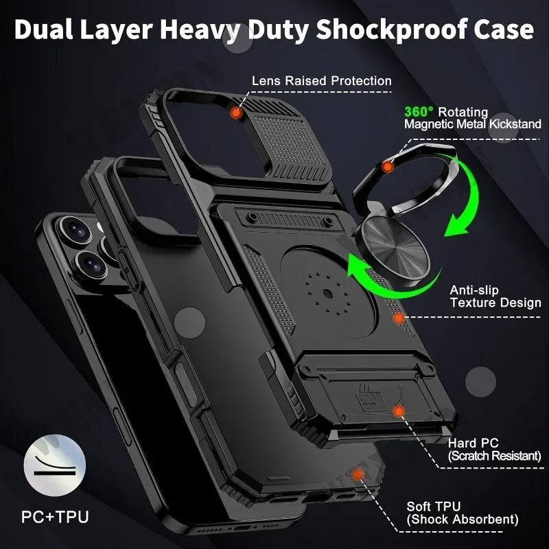 Magnetic Rotated Ring Kickstand Wallet Cover