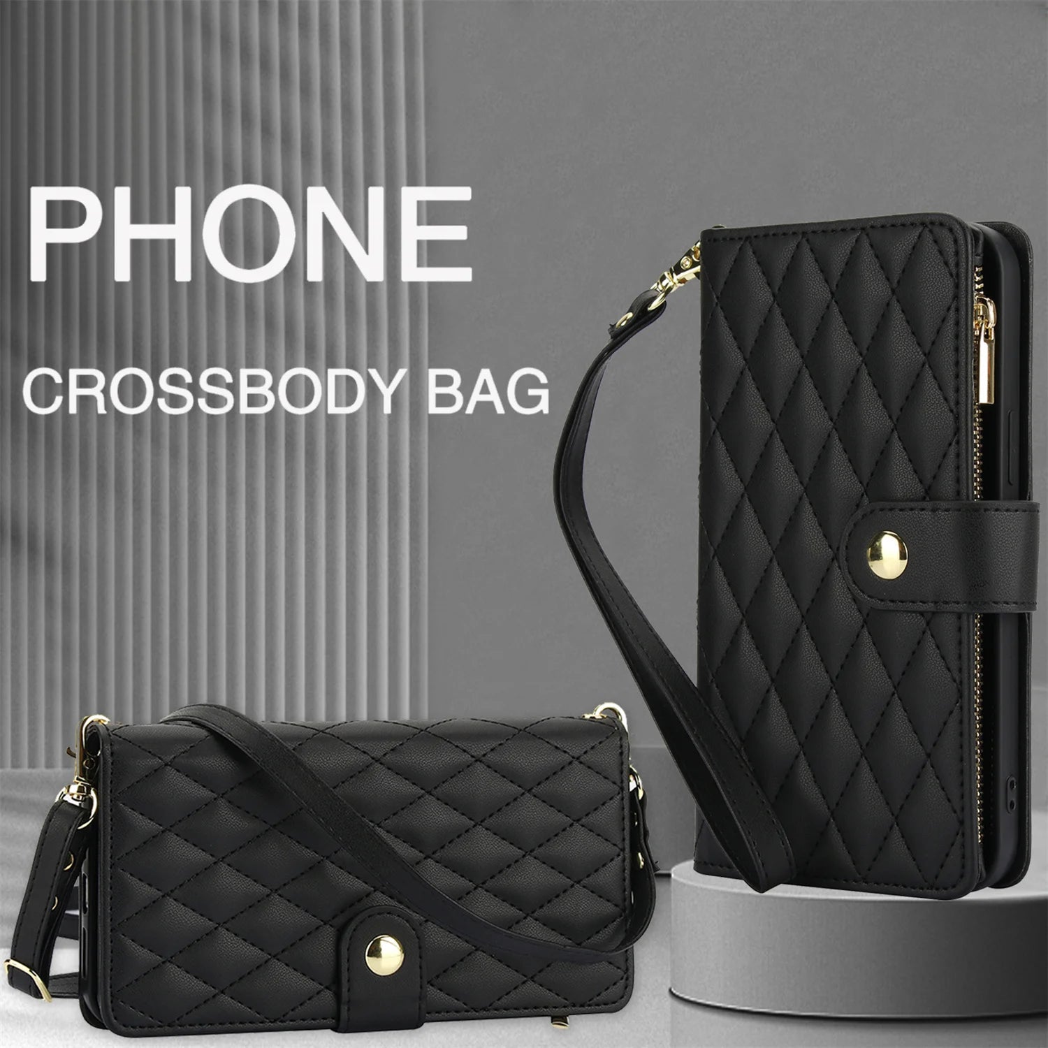 Crossbody PU Leather Wallet Flip Case For iPhone - Caseably