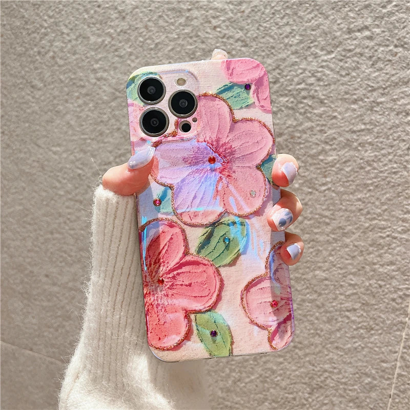 Flowers Glitter Laser Phone Case - Caseably