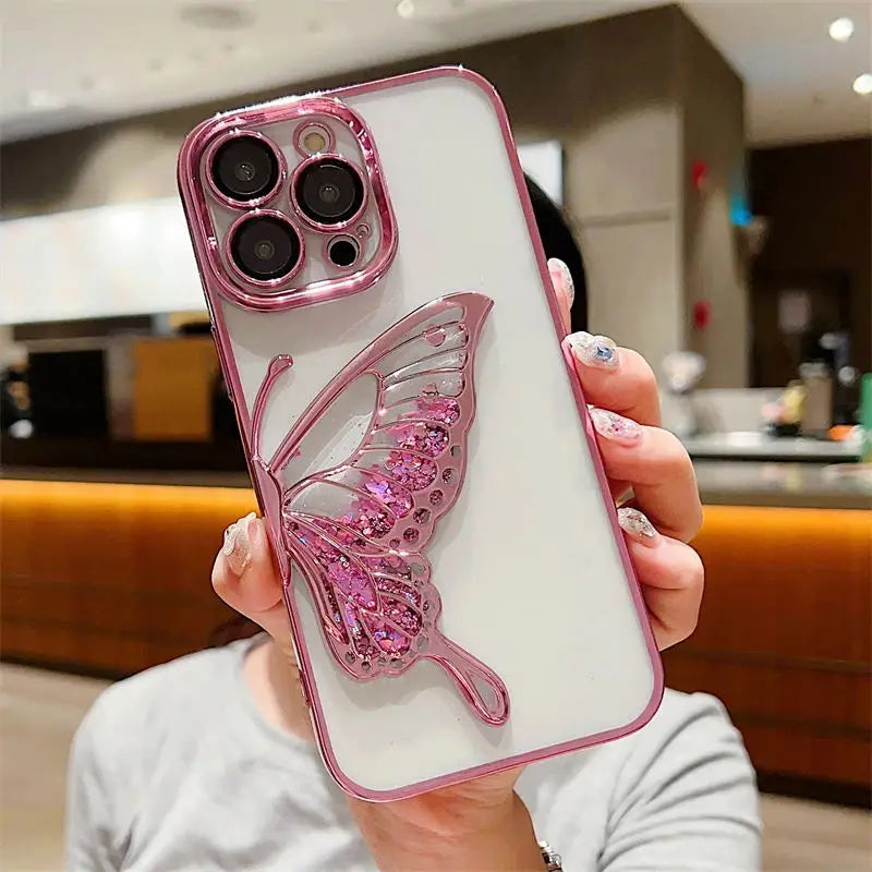 Plating Clear Glitter Butterfly Case - Caseably