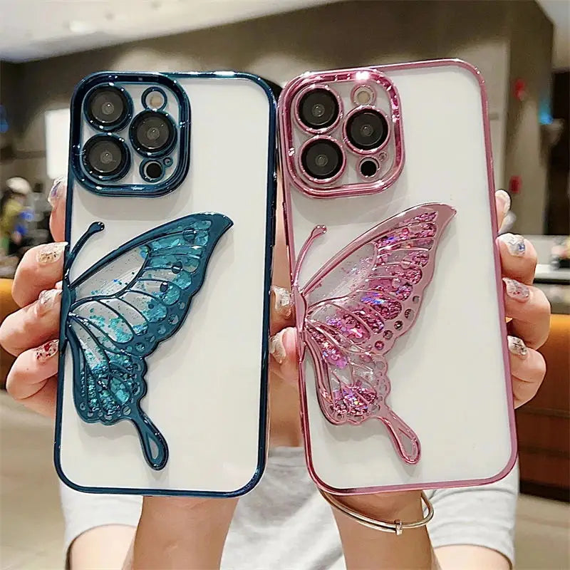 Plating Clear Glitter Butterfly Case - Caseably