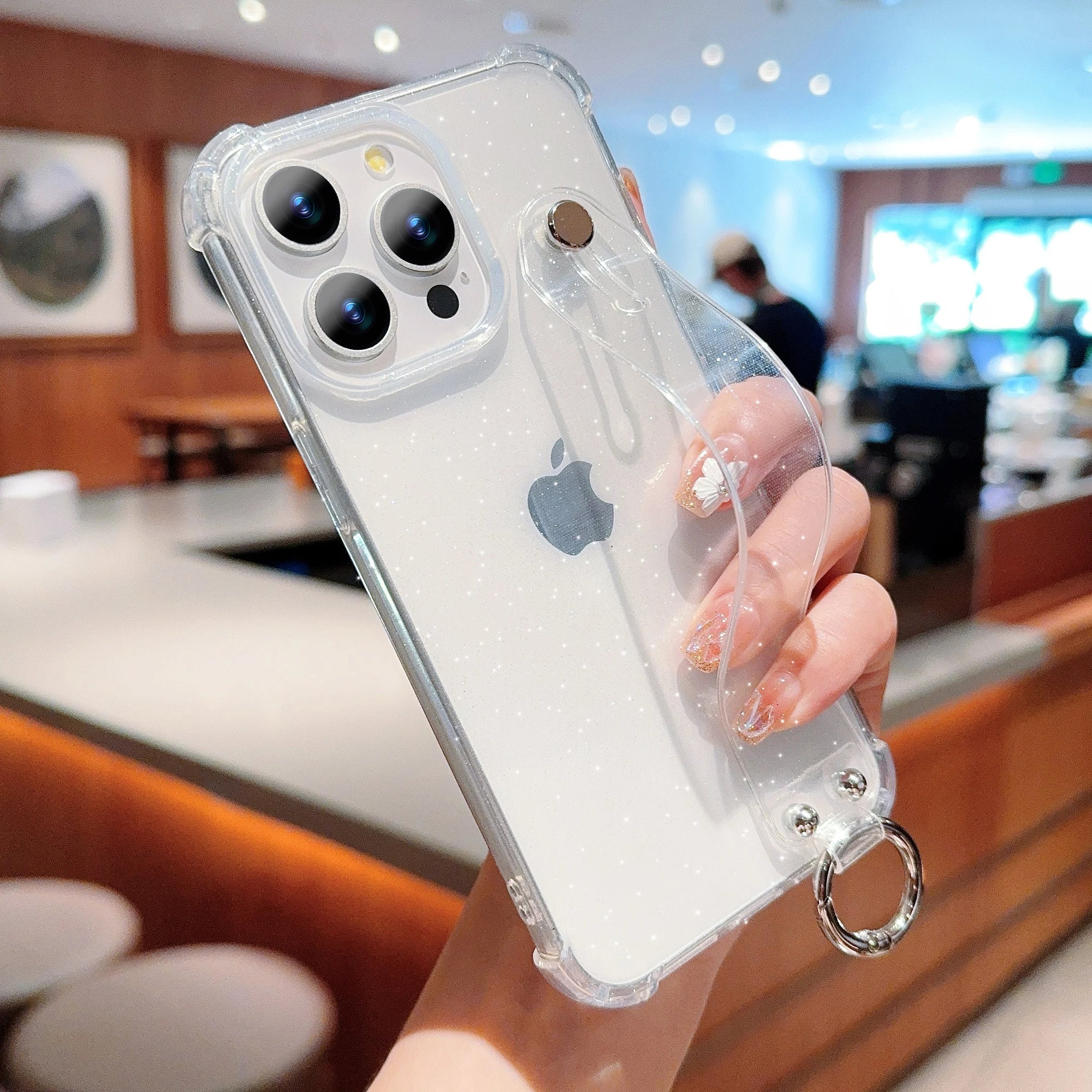 Transparent Glitter Wrist Strap Phone Case - Caseably