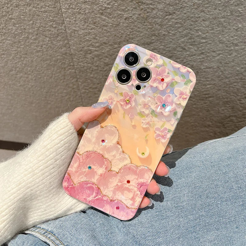 Flowers Glitter Laser Phone Case - Caseably