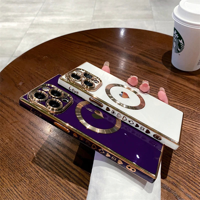 Luxury Electroplated Magsafe Love Heart Case - Caseably