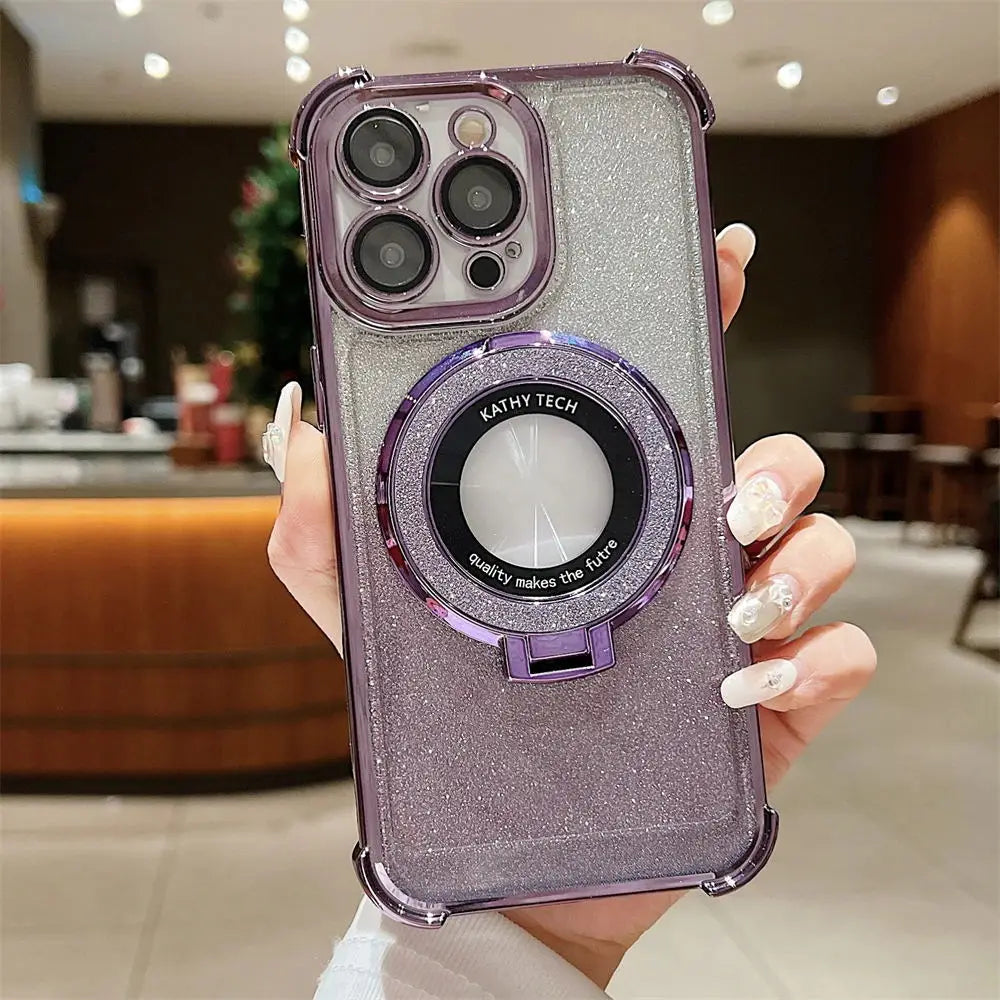 Glitter Wireless Charging Magsafe Ring Stand Case - Caseably
