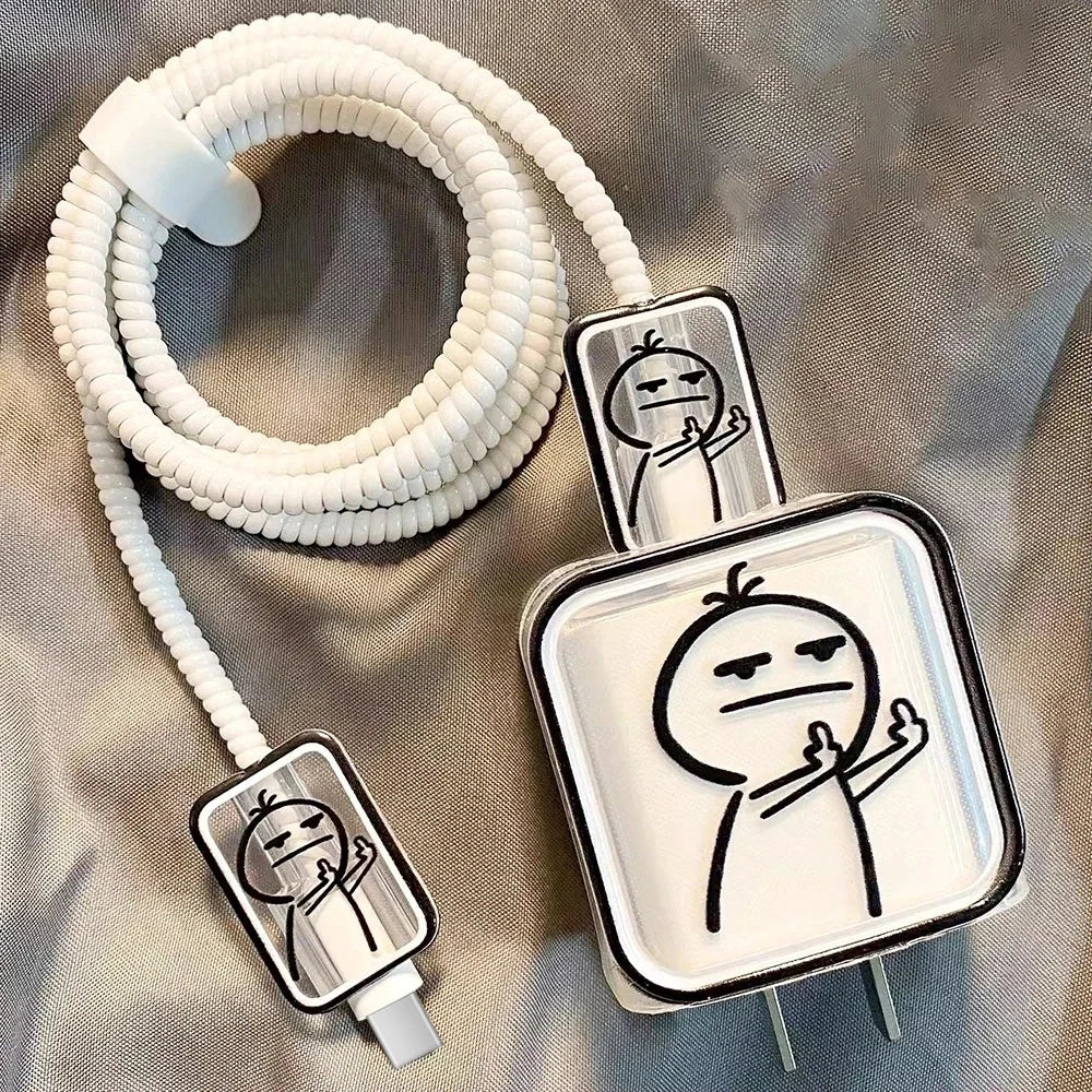 Creative Cute Charger Case Head Cover Cable Protector Wire Winder for IPhone 16 15 14 Pro Max 18/20W Type C Cable Management