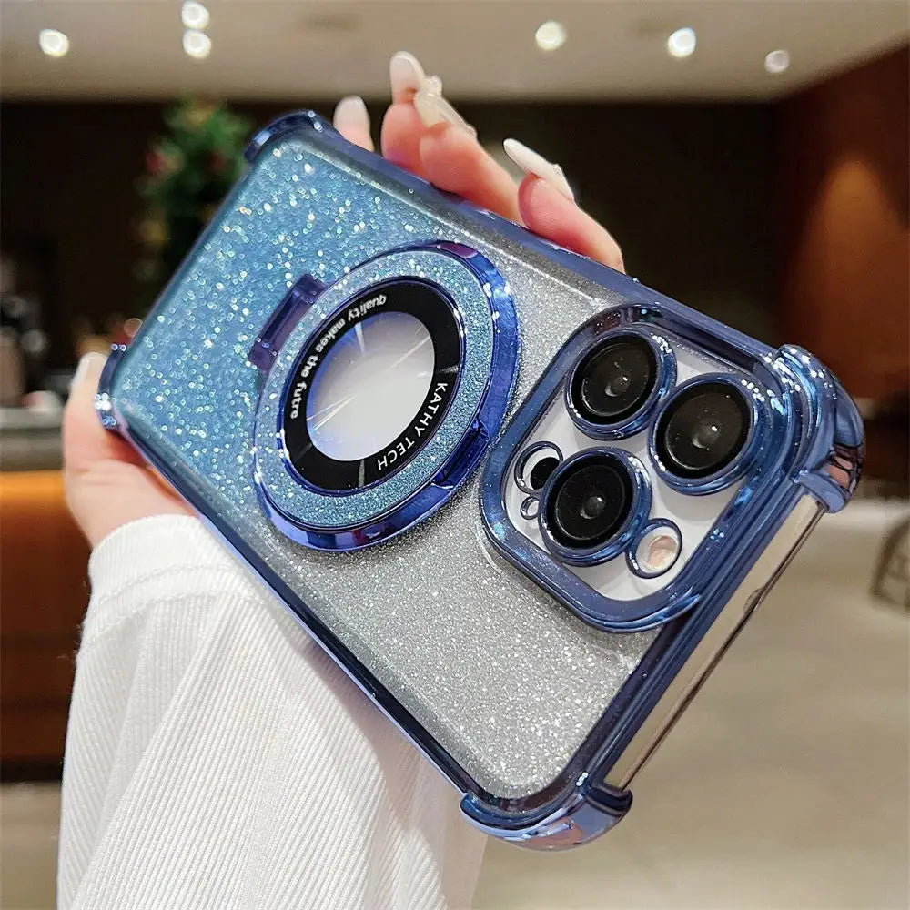 Glitter Wireless Charging Magsafe Ring Stand Case - Caseably