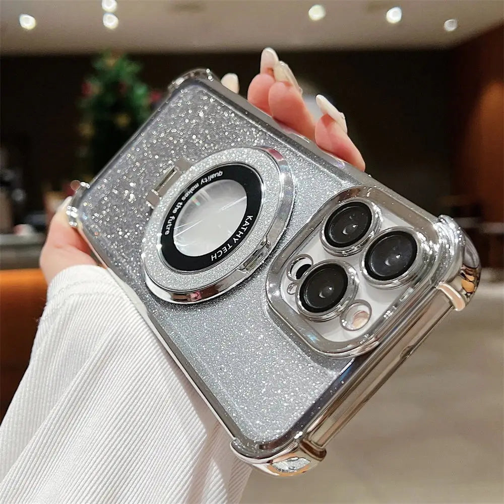 Glitter Wireless Charging Magsafe Ring Stand Case - Caseably