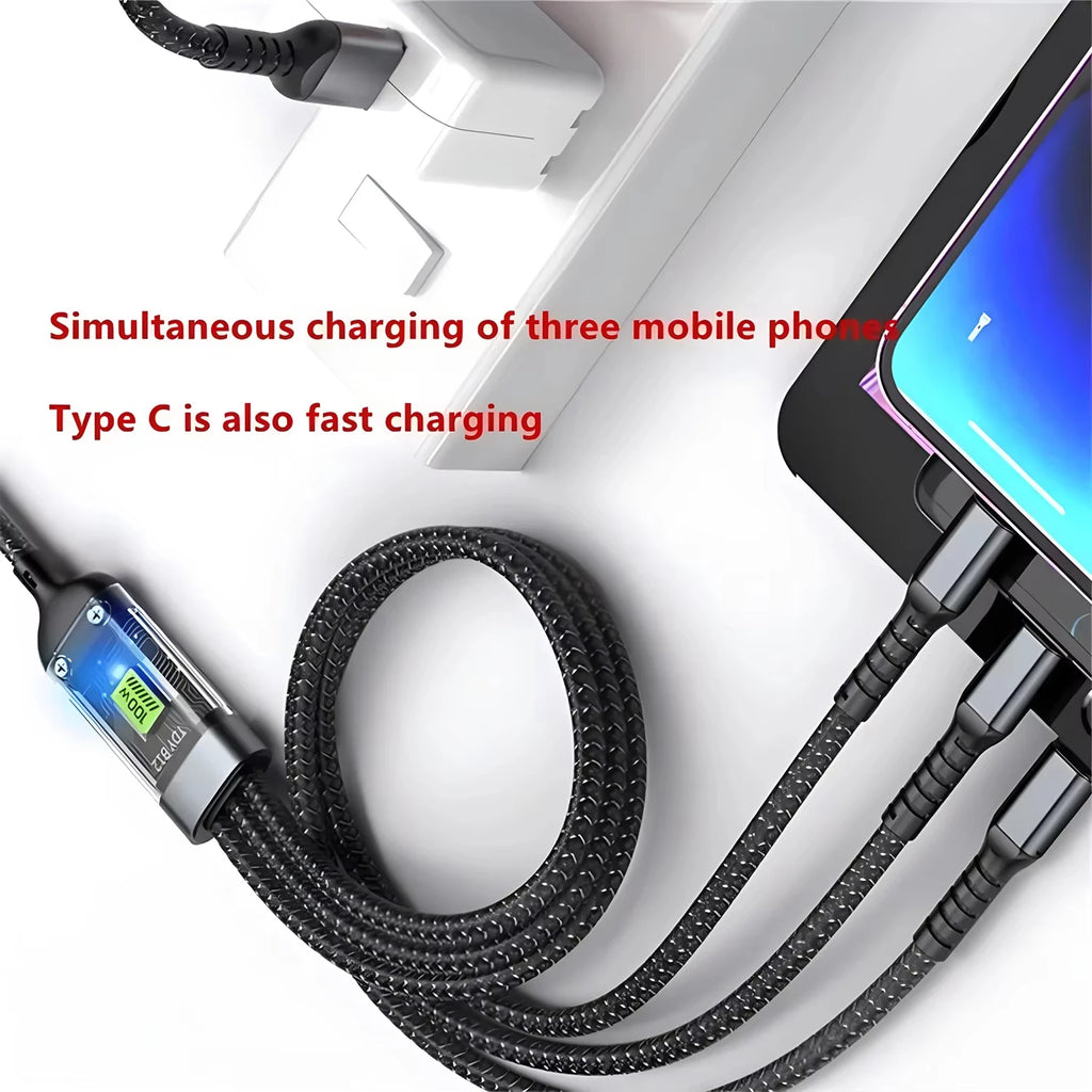 3-in-1 USB 100W 6A Fast Charger Cable