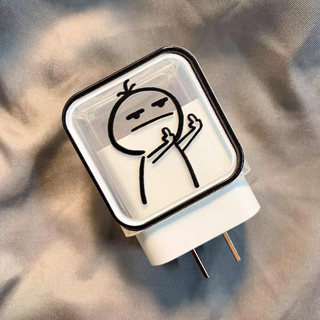 Creative Cute Charger Case Head Cover Cable Protector Wire Winder for IPhone 16 15 14 Pro Max 18/20W Type C Cable Management