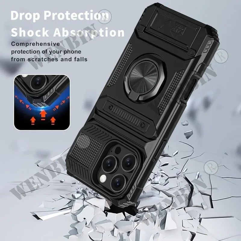 Magnetic Rotated Ring Kickstand Wallet Cover
