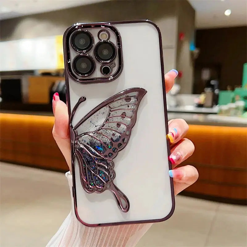 Plating Clear Glitter Butterfly Case - Caseably