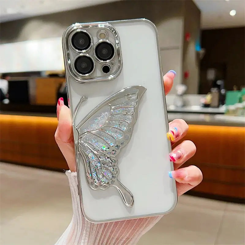 Plating Clear Glitter Butterfly Case - Caseably