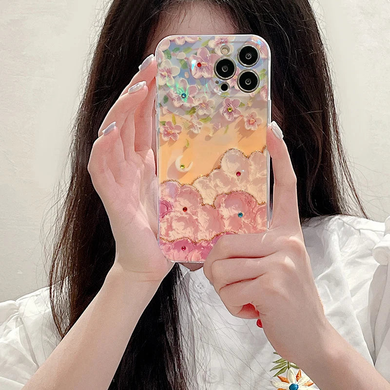 Flowers Glitter Laser Phone Case - Caseably