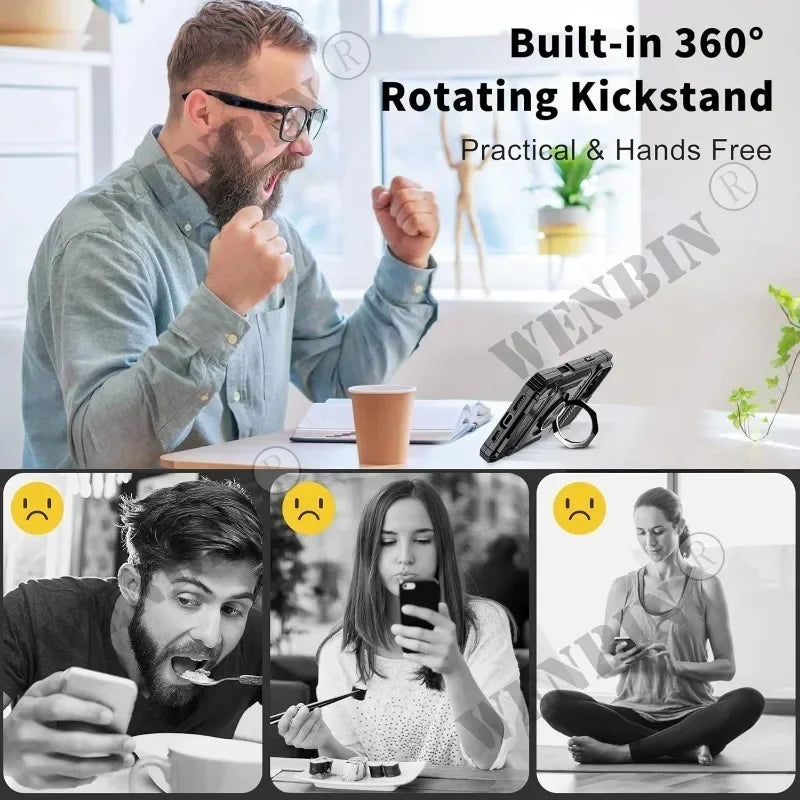 Magnetic Rotated Ring Kickstand Wallet Cover