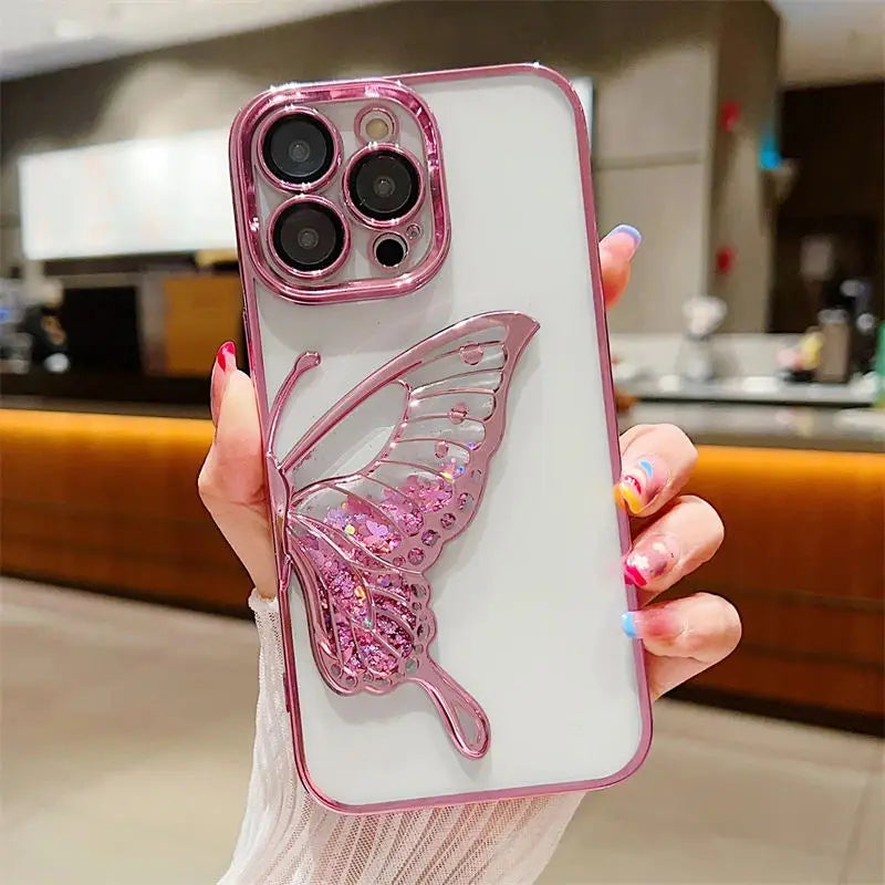 Plating Clear Glitter Butterfly Case - Caseably