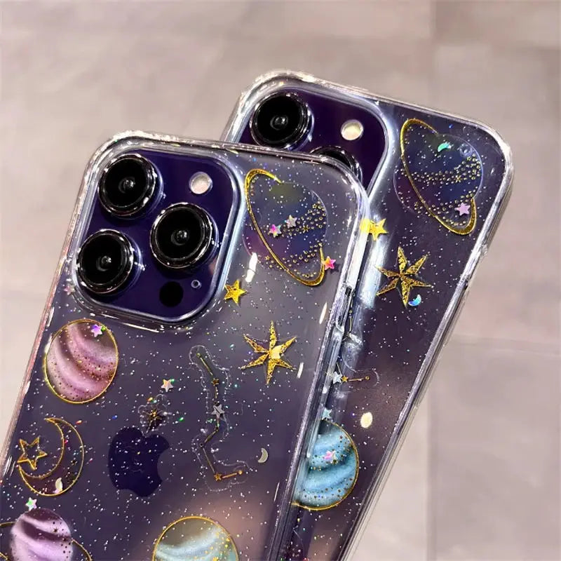 Planet Moon Stars Glitter Clear Case - Caseably