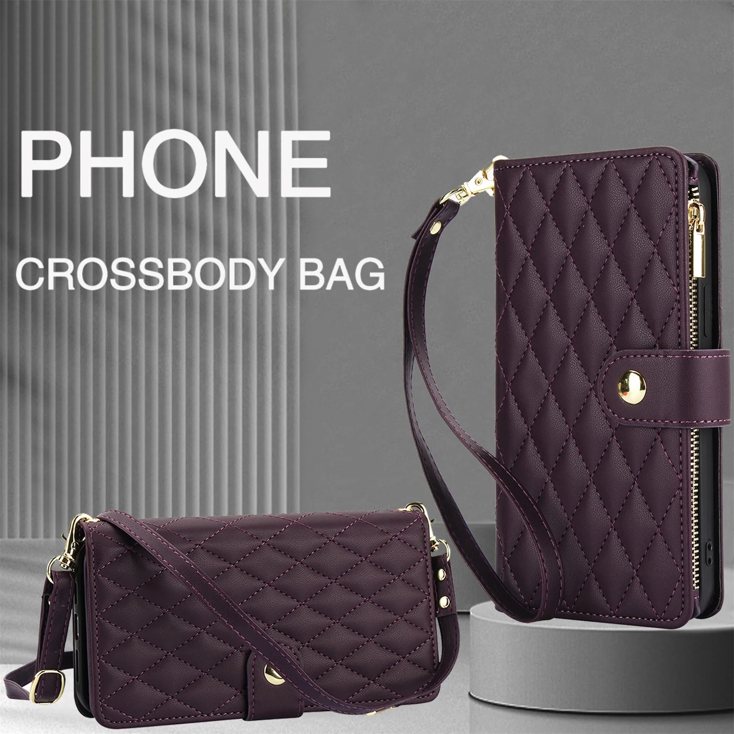 Crossbody PU Leather Wallet Flip Case For iPhone - Caseably