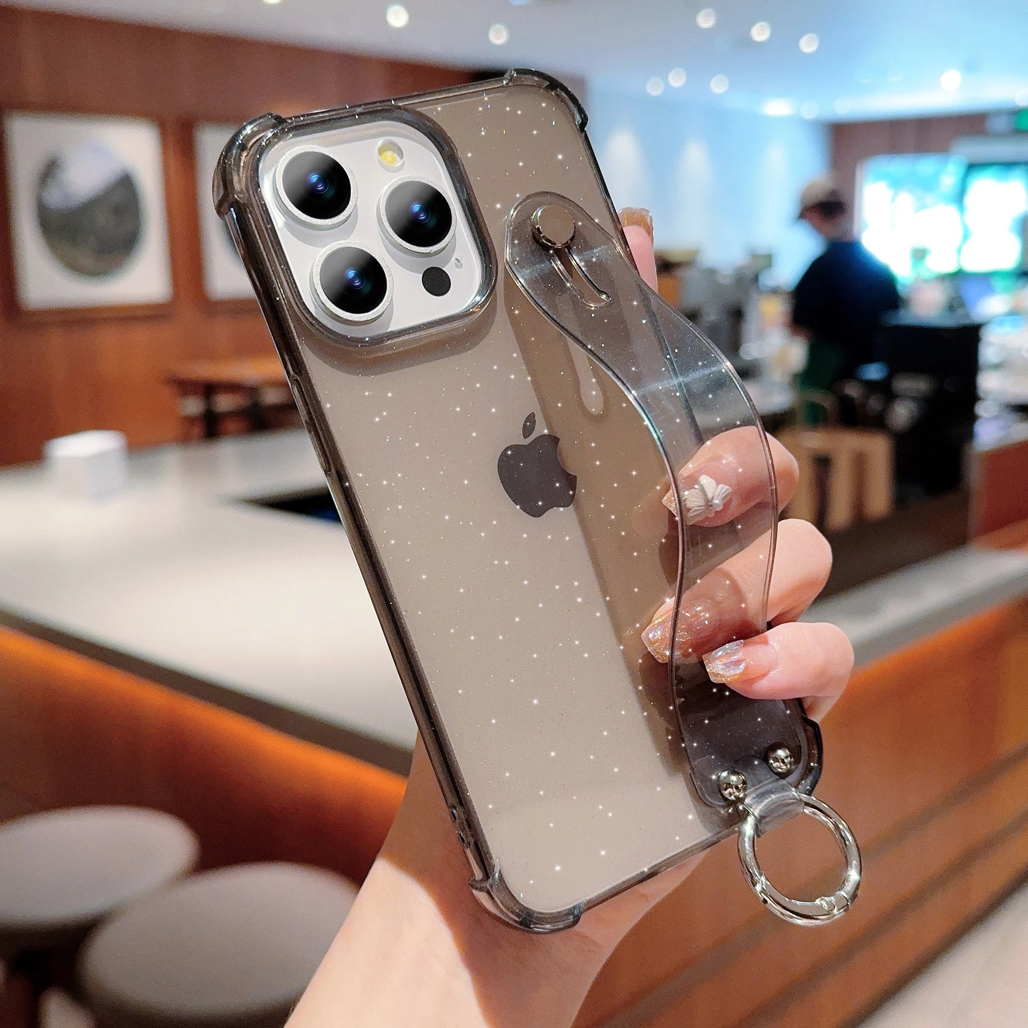 Transparent Glitter Wrist Strap Phone Case - Caseably
